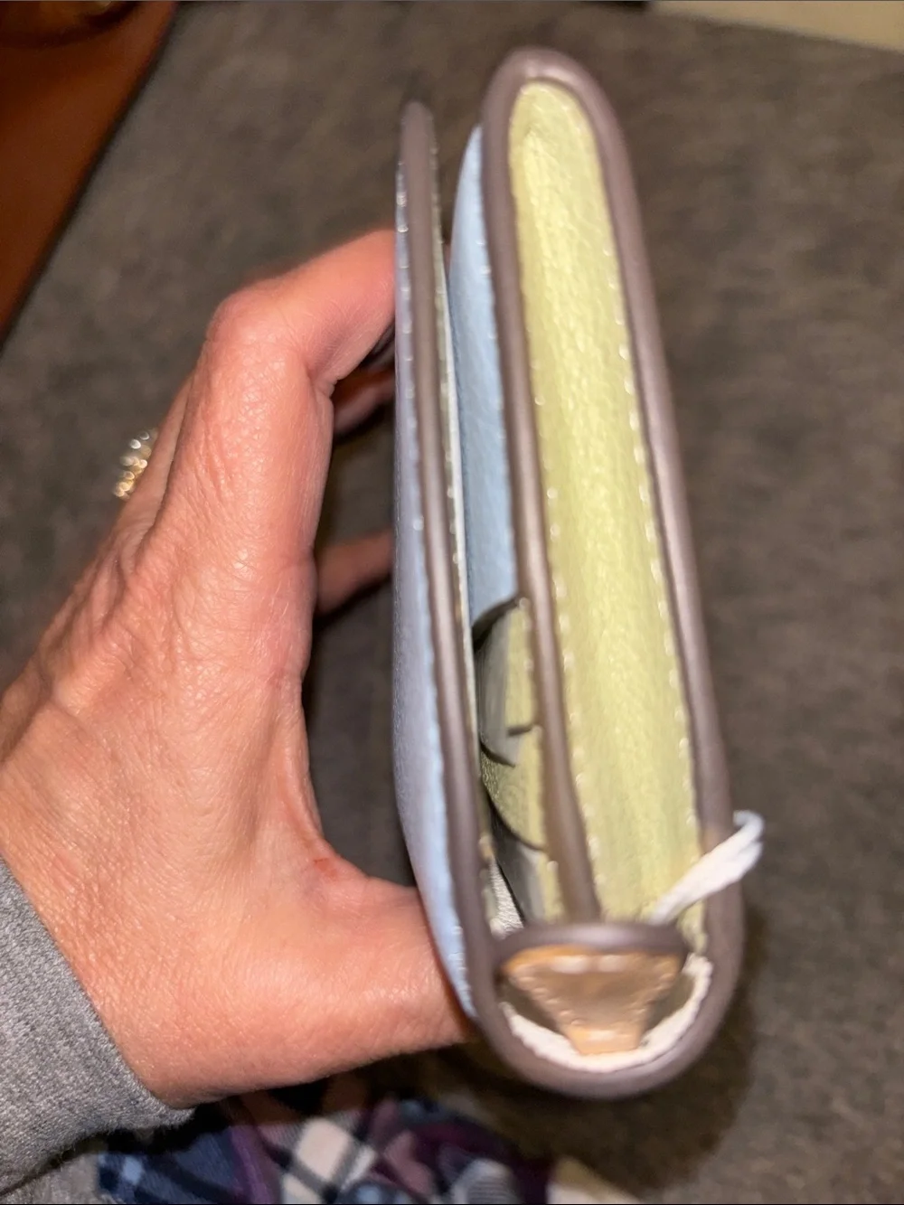 Tory Burch Light Blue Continental Wallet with Lime Snap Closure